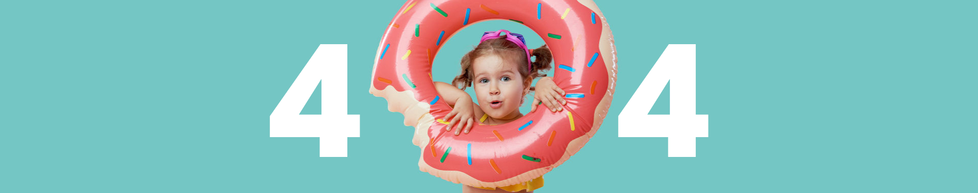 Image d'une petite fille avec une bouée donut représentant le 0 du 404